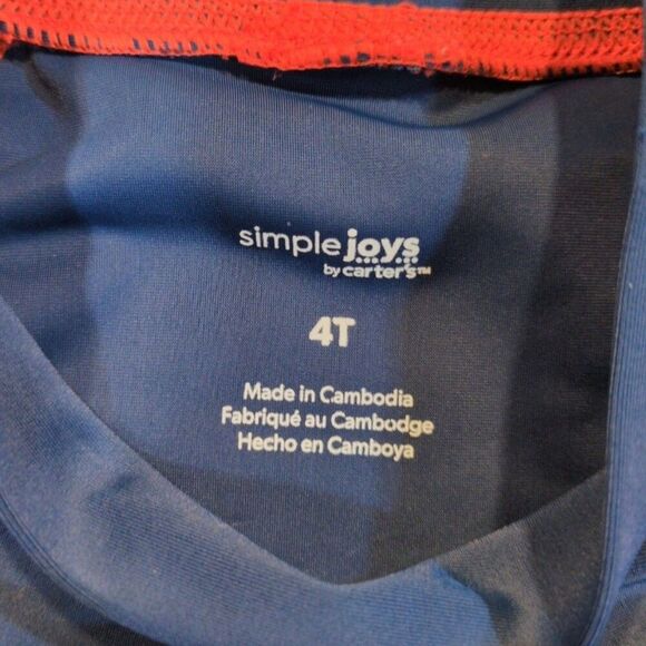 4T Carter's Simple Joys Rashguard Swim Shirt Red Navy - Picture 2 of 4